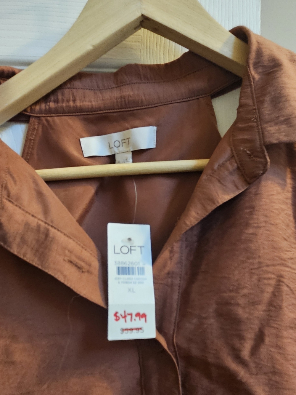 LOFT Rust-Colored Button-Front Collared Women's Top - Picture 5 of 7